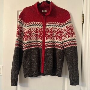 Vintage Red & Charcoal Fair Isle Zip Sweater